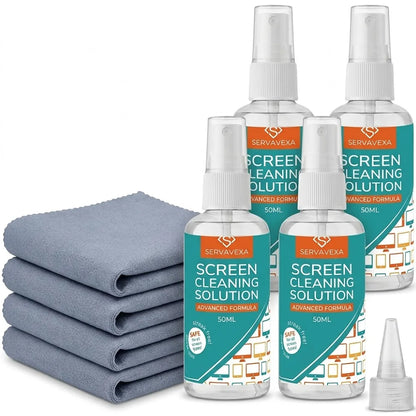 BACKUPMYFILESNOW® SERVAVEXA screen cleaner spray kit with microfiber cloth for laptops, phones, TVs, monitors, and tablets.