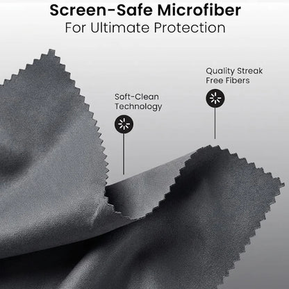 SERVAVEXA screen cleaner spray kit with microfiber cloth for laptops, phones, TVs, and tablets, streak-free lens cleaning solution.