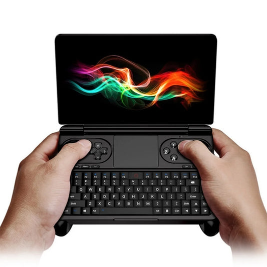 7-inch GPD WIN Mini 2025 handheld game console with 120Hz display in black, featuring a compact design and gaming controls.