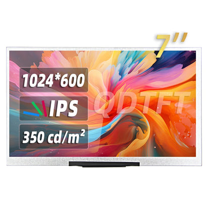 7-inch RGB LCD display with 1024x600 resolution, 350nit brightness, IPS screen, 24-bit color, by BackupMyFilesNow.com