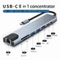 Aluminum 7-in-1 USB C hub with USB 3.0, USB 2.0, and USB C ports, USB splitter for expanding device connectivity.