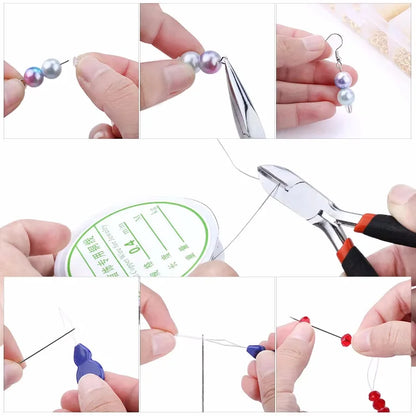 Jewelry making supplies kit with tools, earring charms, jewelry wires, and findings for jewelry creation and repair.
