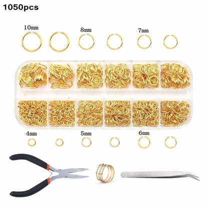 Jewelry making supplies kit with tools, earring charms, jewelry wires, and findings for DIY jewelry creation and repair.