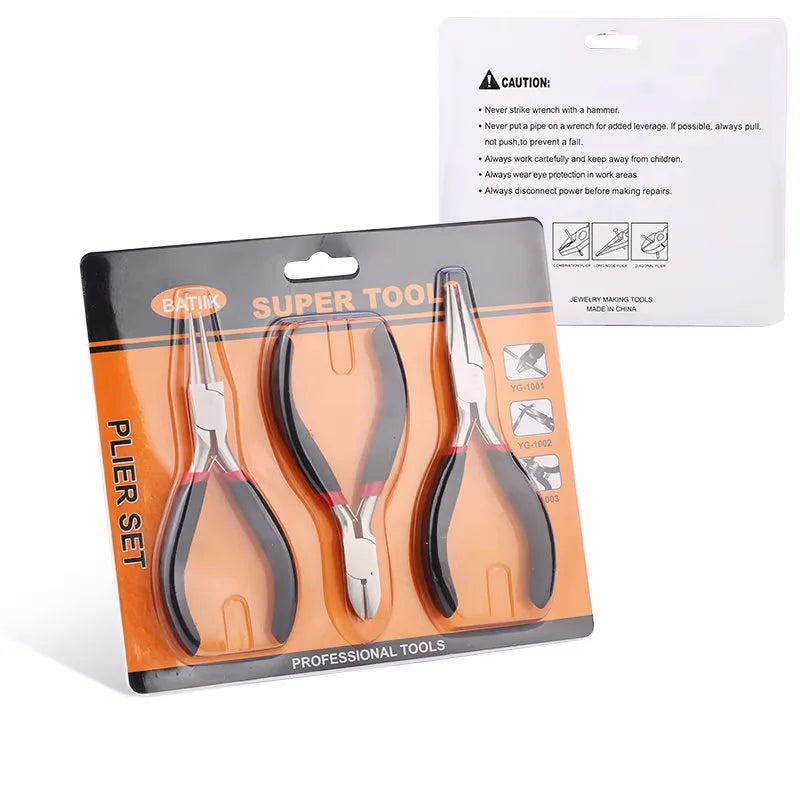 Jewelry making supplies kit with tools, earring charms, jewelry wires, and findings for crafting and repair.