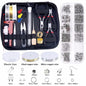 Jewelry making supplies kit with tools, earring charms, jewelry wires, and findings for DIY jewelry creation and repair.