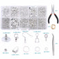 Jewelry making supplies kit featuring tools, earring charms, jewelry wires, and findings for creating and repairing handmade jewelry.