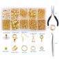 Jewelry making supplies kit with tools, earring charms, wires, and findings for jewelry creation and repair.