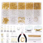 Jewelry making supplies kit with tools, earring charms, jewelry wires, and findings for crafting and repairs.