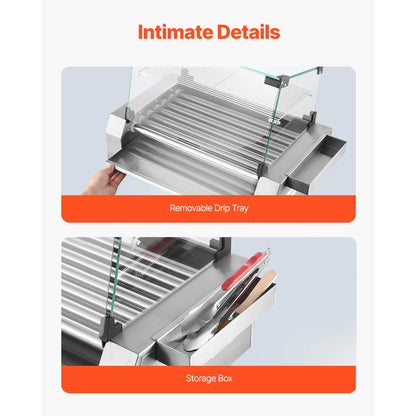 Stainless steel SucceBuy 5, 7, 11 Rollers hot dog roller grill with dual temperature control, commercial sausage cooker.