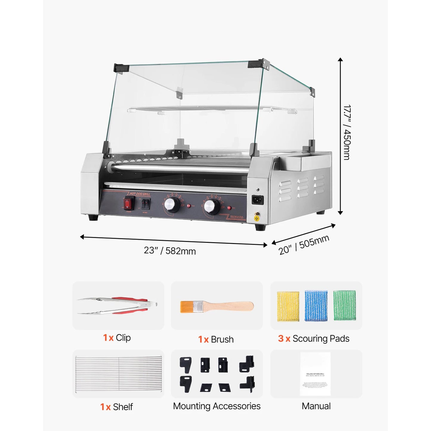 Stainless steel SucceBuy 5, 7, 11 hot dog rollers with dual temperature control, commercial sausage grill and hot dog cooker.