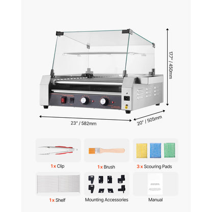 Stainless steel SucceBuy 5, 7, 11 hot dog rollers with dual temperature control, commercial sausage grill and hot dog cooker.