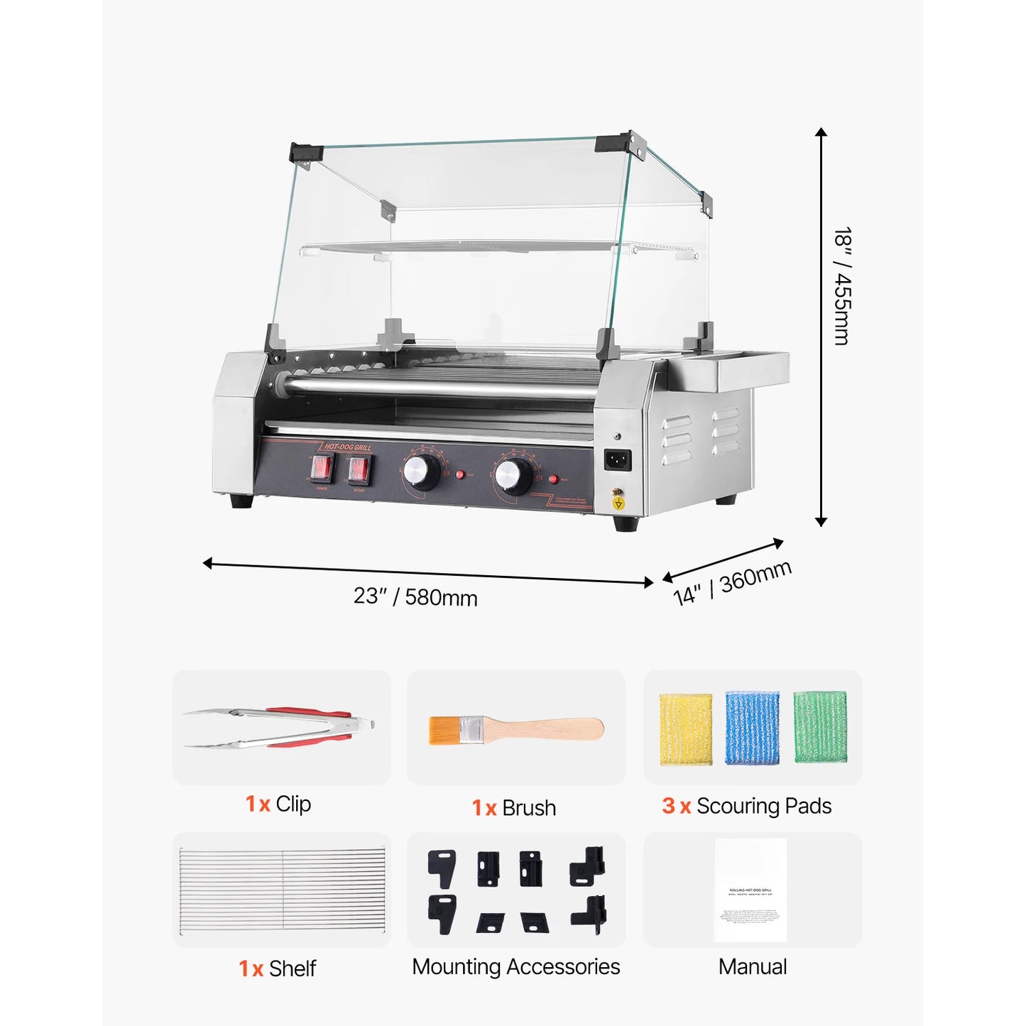 Stainless steel SucceBuy 5, 7, 11 rollers hot dog roller grill with dual temperature control for commercial sausage cooking.