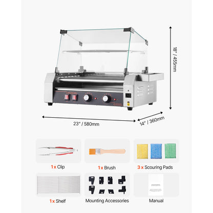 Stainless steel SucceBuy 5, 7, 11 rollers hot dog roller grill with dual temperature control for commercial sausage cooking.