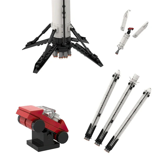 MOC Falcon Heavy Carrier Saturn V scale spaceship blocks by BACKUPMYFILESNOW.COM, featuring detailed SpaceX rocket construction.