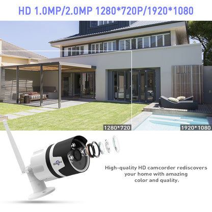 Wireless security camera by BackupMyFilesNow.com with 720p HD video, waterproof IP design, suitable for indoor and outdoor surveillance