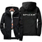 Men's SpaceX logo hoodie by BACKUPMYFILESNOW.COM, casual spring and autumn zip-up jacket with printed SpaceX logo and protective design.