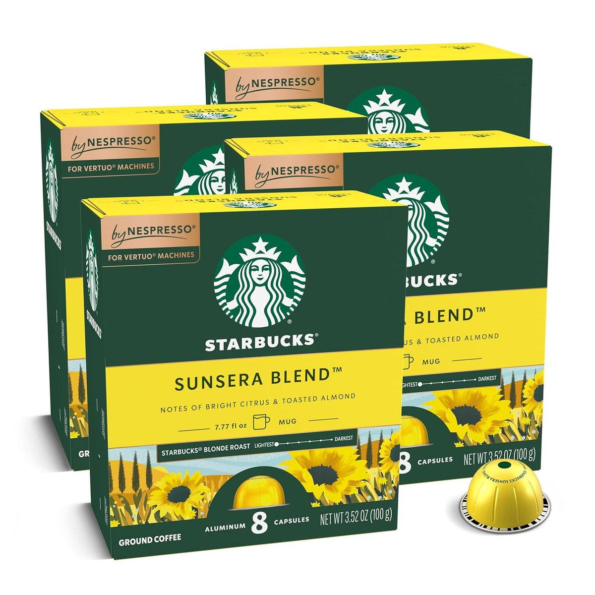 Starbucks by Nespresso Vertuo Sumatra dark roast coffee pods, 32-count pack, brews 7.8 oz, single-origin Sumatra coffee.