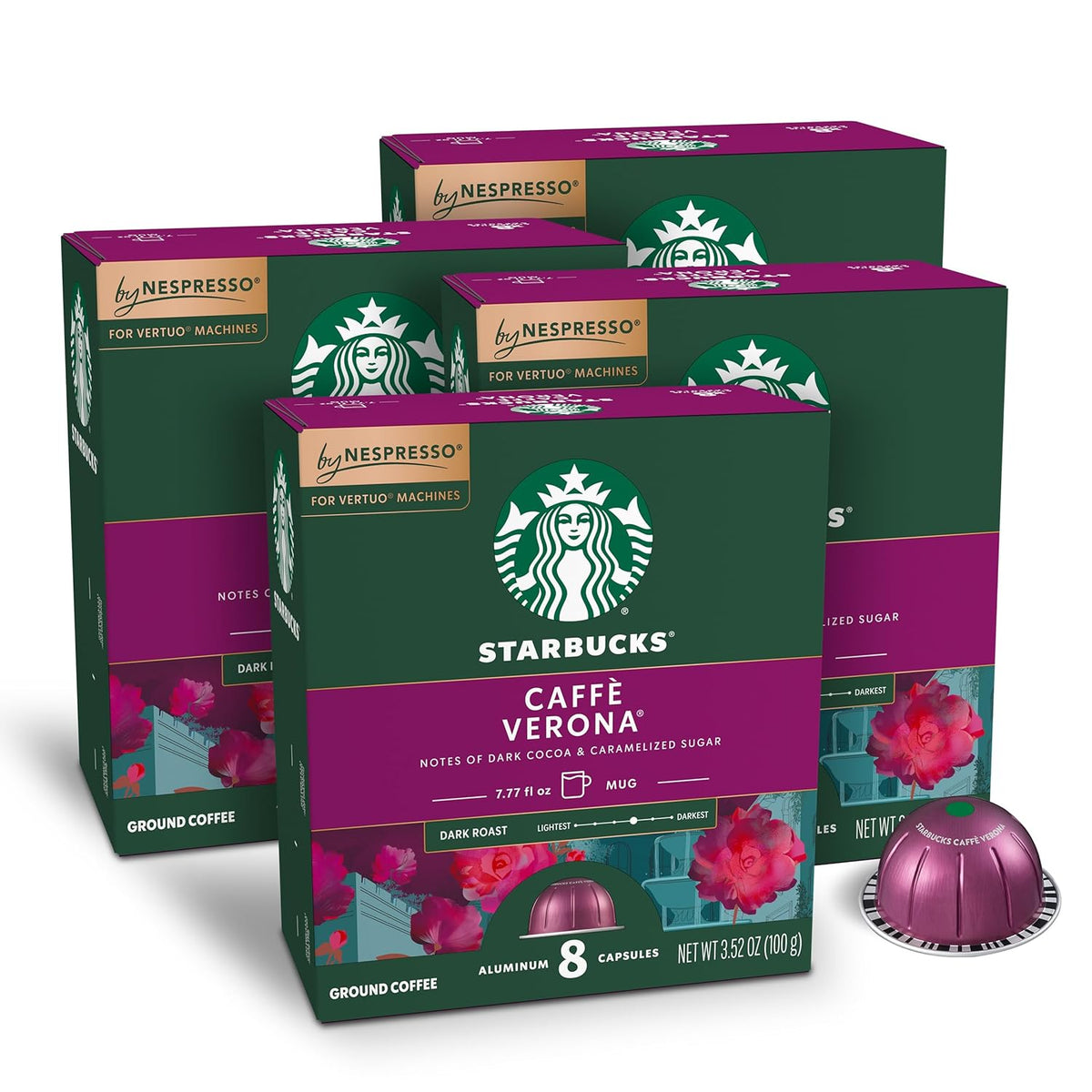 Starbucks by Nespresso Vertuo Sumatra dark roast coffee pods, 32-count pack, compatible with Vertuo machines, brews 7.8 oz.