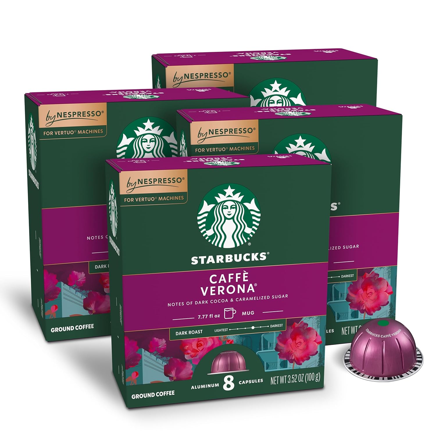 Starbucks by Nespresso Vertuo Sumatra dark roast coffee pods, 32-count pack, compatible with Vertuo machines, brews 7.8 oz.