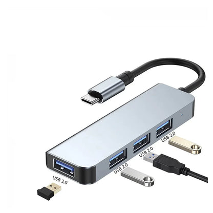 8-in-1 USB 3.0 dock with dual-head Type-C, SD/TF card reader, 3.5mm audio jack, and multiple ports for laptops.