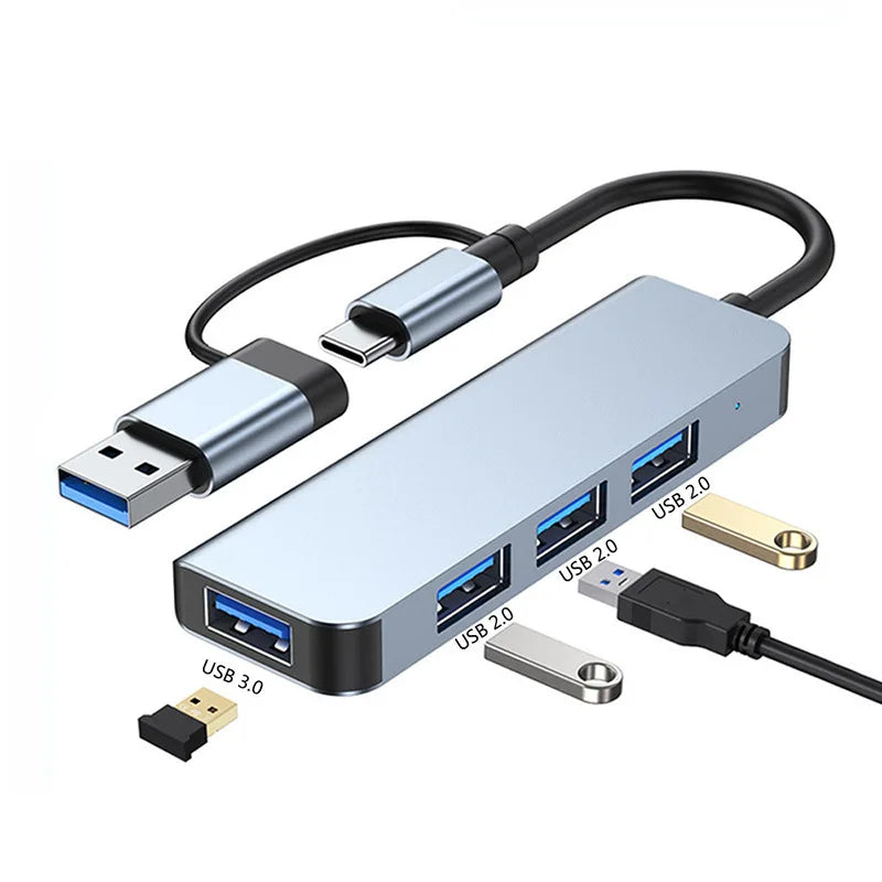 8-in-1 USB 3.0 and Type-C hub with SD/TF card reader, 3.5mm audio jack, dual-head design for laptops, by BackupMyFilesNow.com