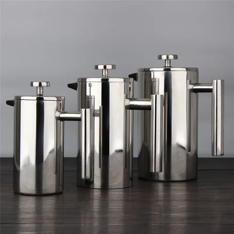 Portable 304 stainless steel French press coffee maker with filter, ideal for brewing coffee, tea, and oolong, barista-quality tool