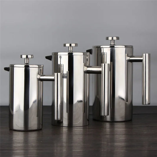 Portable 304 stainless steel French press coffee maker with filter, ideal for brewing coffee, tea, and oolong, barista-quality tool