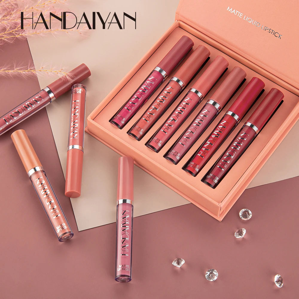 BackupMyFilesNow.com HANDAIYAN Set of 6 non-stick cup liquid lipsticks with matte finish, long-lasting, resistant to fading.