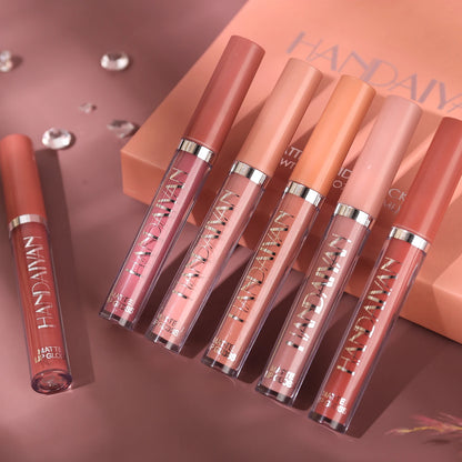 HANDAIYAN set of 6 non-stick cup liquid lipsticks with matte finish, long-lasting lip gloss in a gift box, resistant to fading.