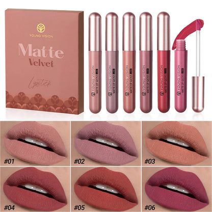 Set of 6 HANDAIYAN non-stick cup liquid lipsticks with matte finish, long-lasting lip gloss resistant to fading in a gift box.