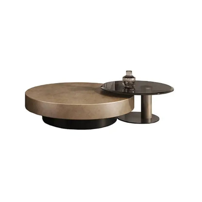 Elegant stainless steel round coffee table with tempered glass top, European luxury design for stylish living room furniture.