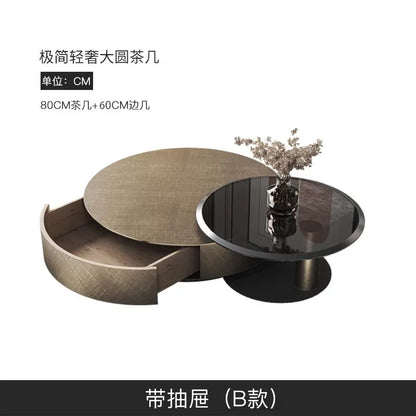 European luxury round stainless steel coffee table with tempered glass top, ideal for living room furniture and modern home decor.