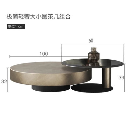 European luxury stainless steel coffee table with round tempered glass top, stylish living room furniture, modern Italian design.