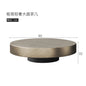 European luxury stainless steel coffee table with round tempered glass top, stylish designer living room furniture.
