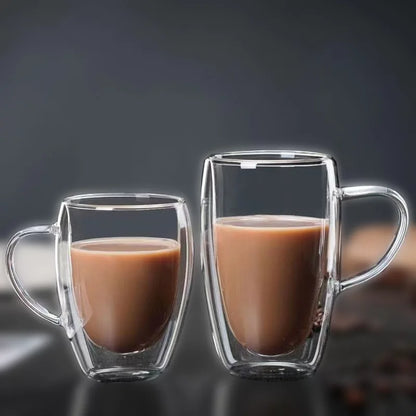 Two 80ml double wall glass cups from BackupMyFilesNow.com, heat-insulating transparent handmade tea and whisky drink mugs with handles.