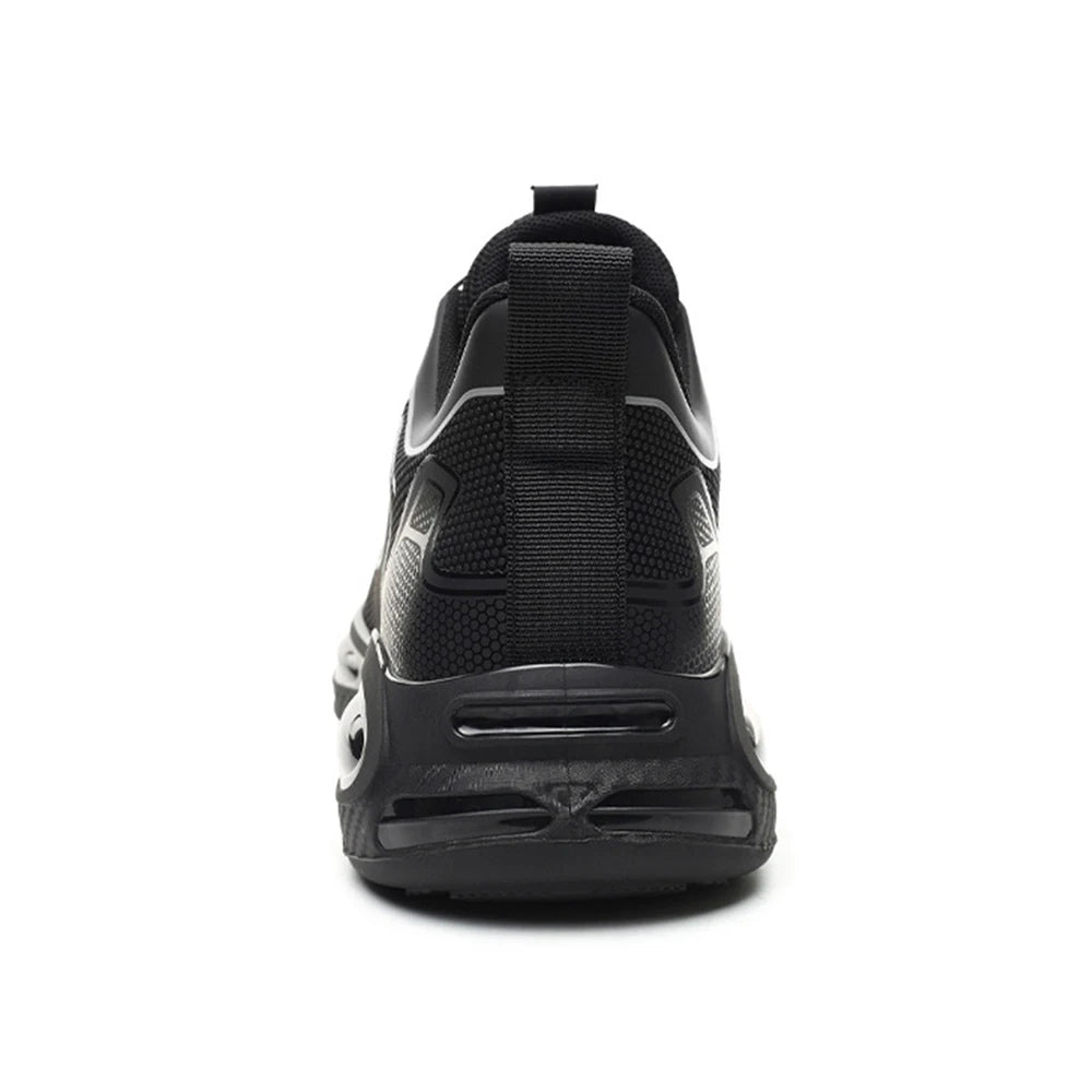 Steel toe work shoes for men, lightweight safety boots with anti-smash and anti-puncture protective features, durable and comfortable.