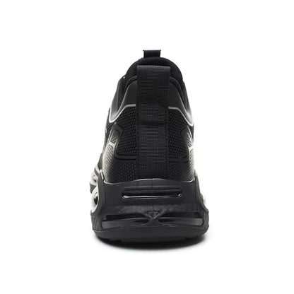 Steel toe work shoes for men, lightweight safety boots with anti-smash and anti-puncture protective features, durable and comfortable.