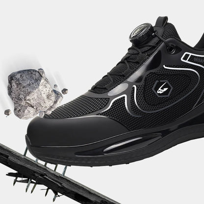 Steel toe work shoes for men with lightweight design, anti-smash and anti-puncture protection, durable safety sneakers.