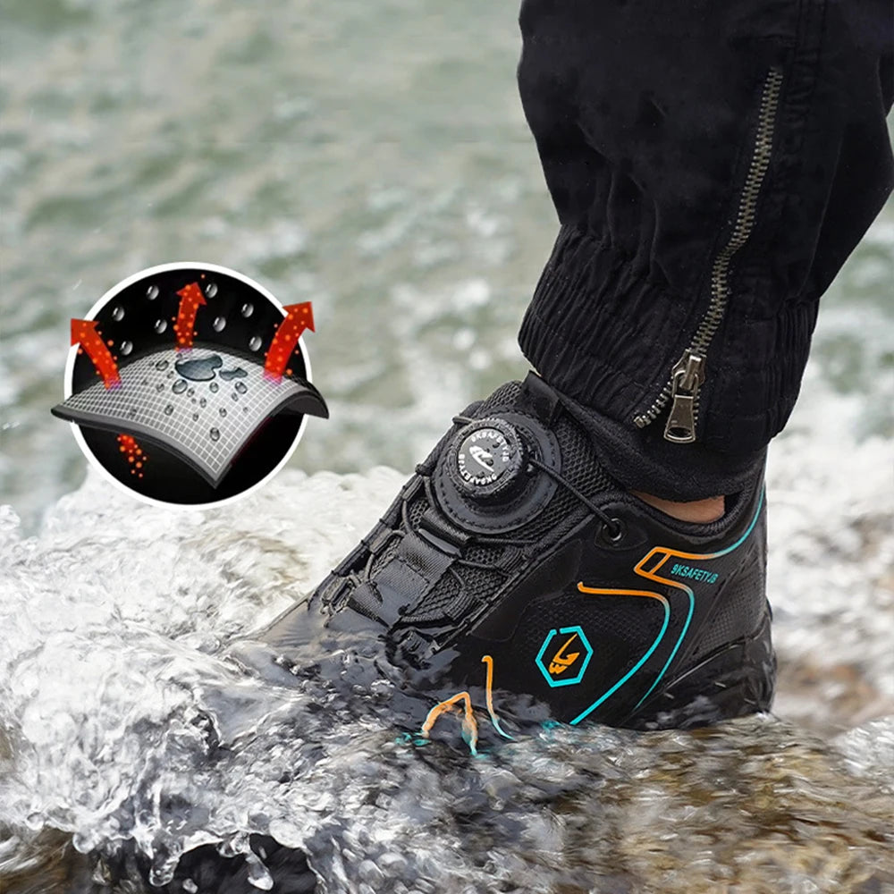 Men's steel toe work shoes by BackupMyFilesNow.com, lightweight safety boots with anti-smash and anti-puncture protection.