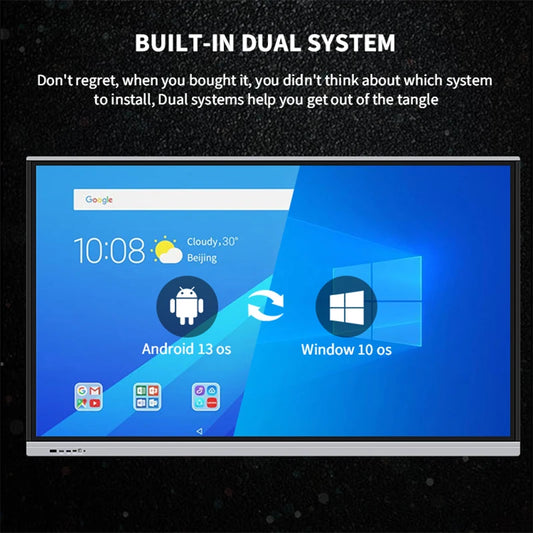 86-inch smart TV with 4K HD touch screen, electronic whiteboard, and mobility for classroom and conference use.