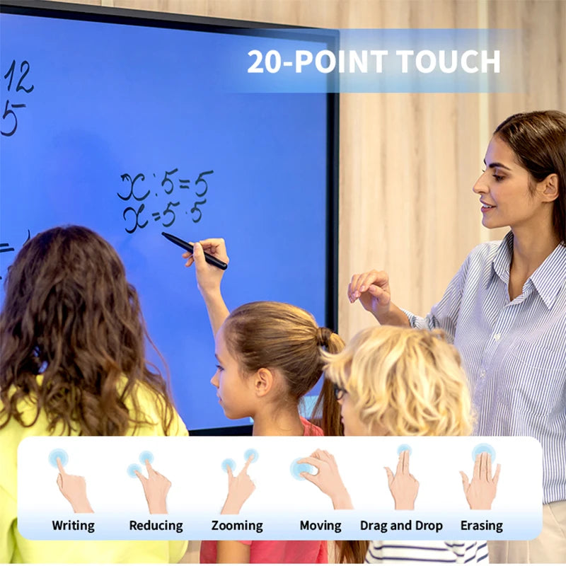 86-inch BackupMyFilesNow.com smart TV with 4K HD touch screen, electronic whiteboard, and wheels for classroom and conference use