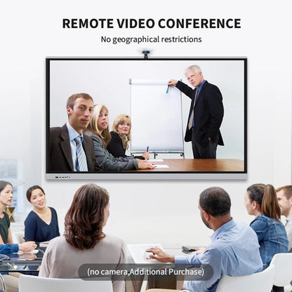86-inch BackupMyFilesNow.com smart TV with 4K HD touchscreen, electronic whiteboard, on wheels for classroom and conference use.