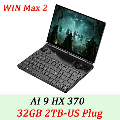 Durable GPD Win Max 2 gaming laptop with 32GB RAM, 1TB SSD, AMD 8840U CPU, compact mini PC design.