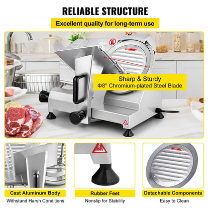 BackupMyFilesNow.com SucceBuy electric meat slicer with 8-inch carbon steel blade, adjustable thickness for deli meats and cheeses.
