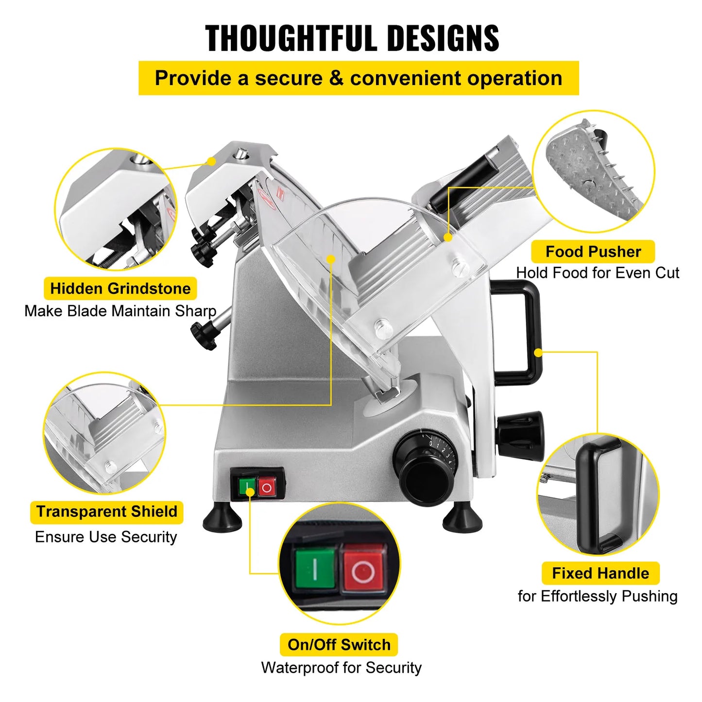 BackupMyFilesNow.com SucceBuy electric meat slicer with 8-inch carbon steel blade, adjustable thickness for deli meats and cheeses.
