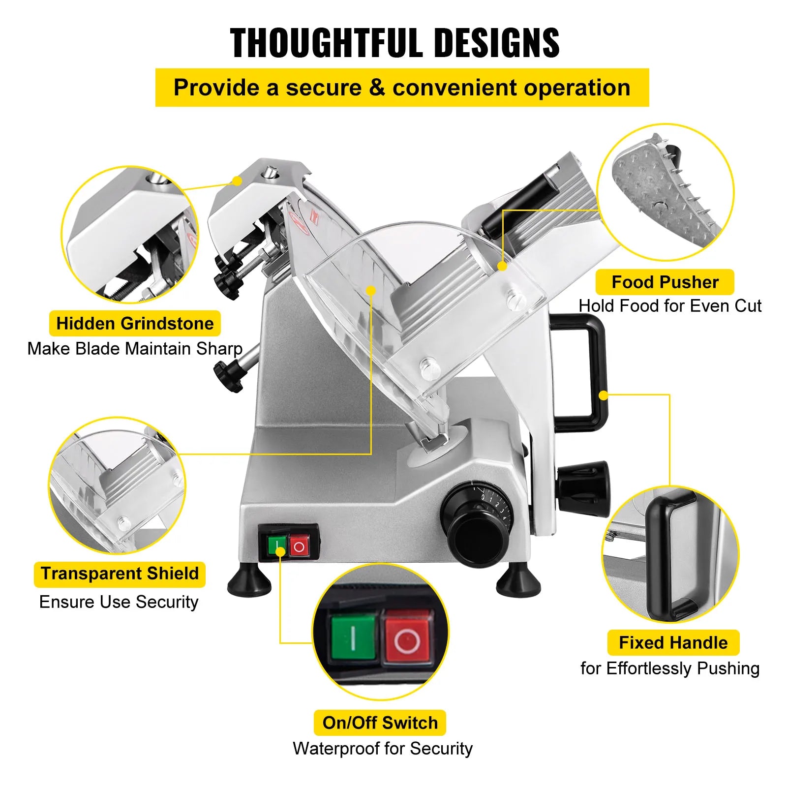 BackupMyFilesNow.com SucceBuy electric meat slicer with 8-inch carbon steel blade, adjustable thickness for deli meats and cheeses.