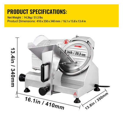 SucceBuy Meat Slicer with 8/10-inch carbon steel blade, electric deli food slicer for meat and cheese, adjustable thickness