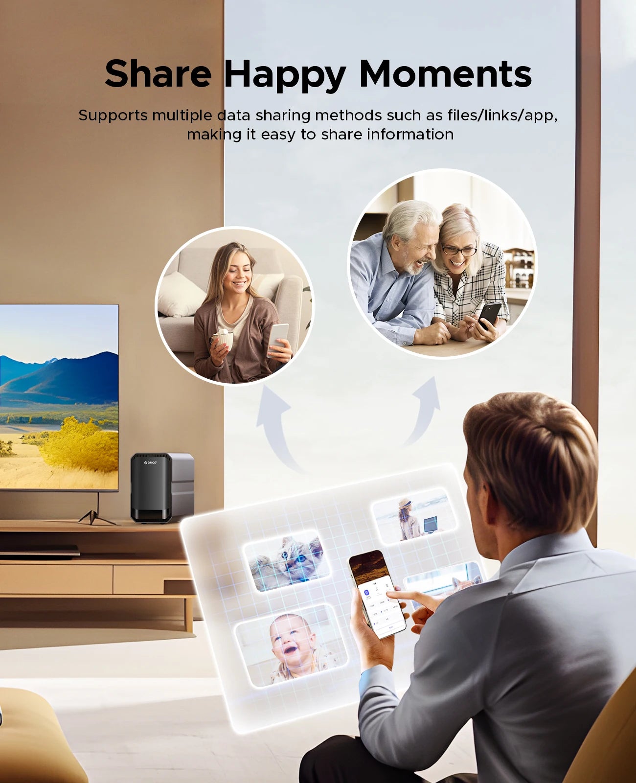 2-bay ORICO CyberData Home Storage NAS with WD Red HDD, Type-C connection, data encryption, remote access, and multimedia capabilities