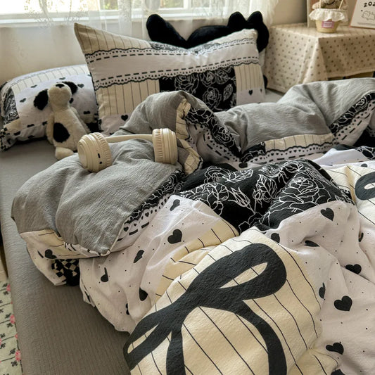 Cartoon printed cotton and linen bedding set by BACKUPMYFILESNOW.COM® with soft, breathable, colorfast fabric for four seasons.