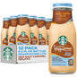 Pack of 12 Starbucks Frappuccino Lite bottles with creamy vanilla gelato flavor, 9.5 fl oz each, fewer calories and natural flavors.